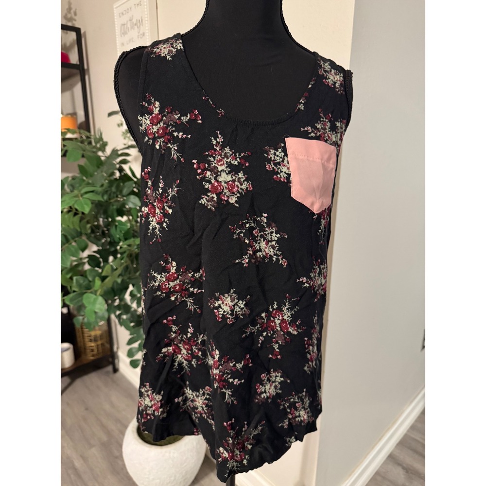 Y2K Body Central Juniors Floral Racerback Tank Top Black Pink Mixed  M